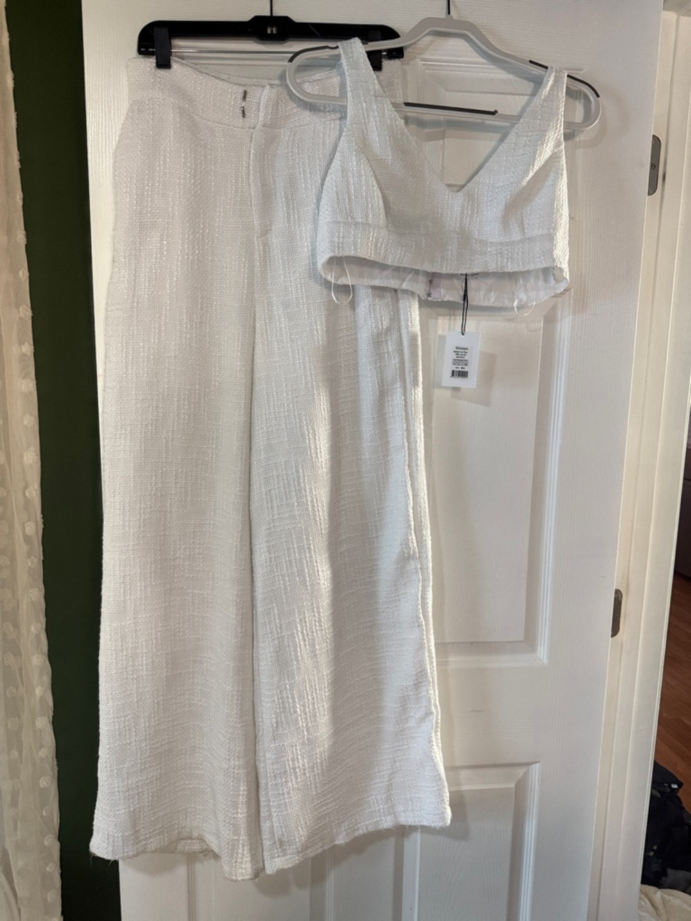 Showpo Adelaide White Two-Piece Textured Wide Leg Set